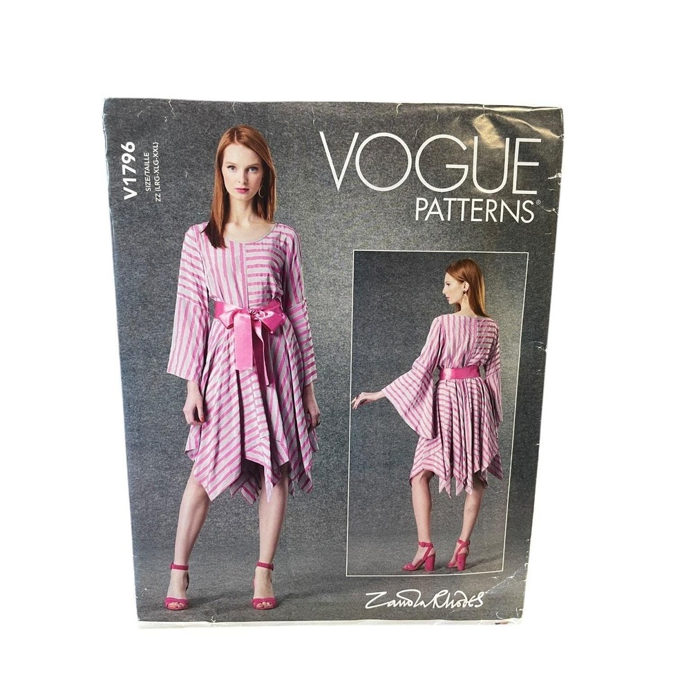 Vogue V1796 Zandra Rhodes Misses Dress & Belt LG-XXL Modern Designer